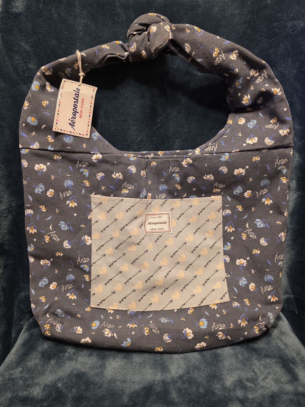 Aeropostale Navy Floral Knot-Handle Tote Bag